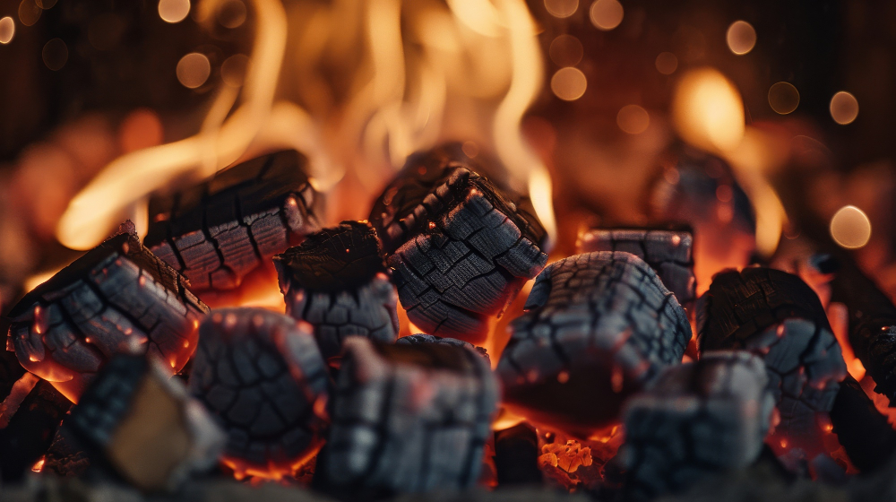 Hand holding wooden spoon with coffee beans
